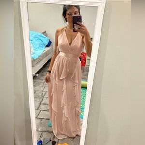 Vera Wang Chiffon blush Halter Neckline Dress with Cascading Skirt size 4